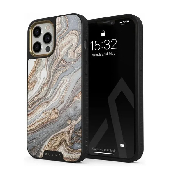 BURGA Gray Gold Brown Marbleized Case For IPhone 12 Pro 2 Layer With CloudGuard‎ - Picture 1 of 11